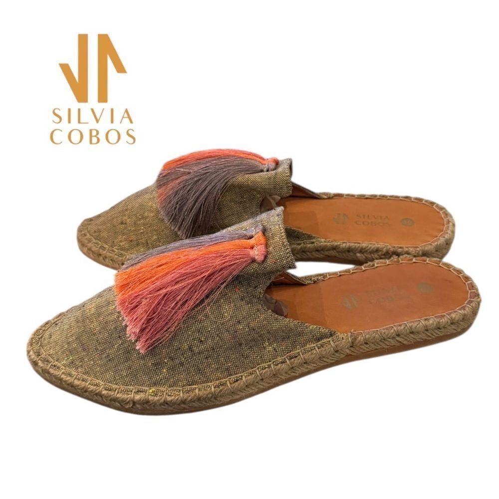 New Silvia Cobos Women's Slide Espadrille Mules with Multicolor Tassels 10